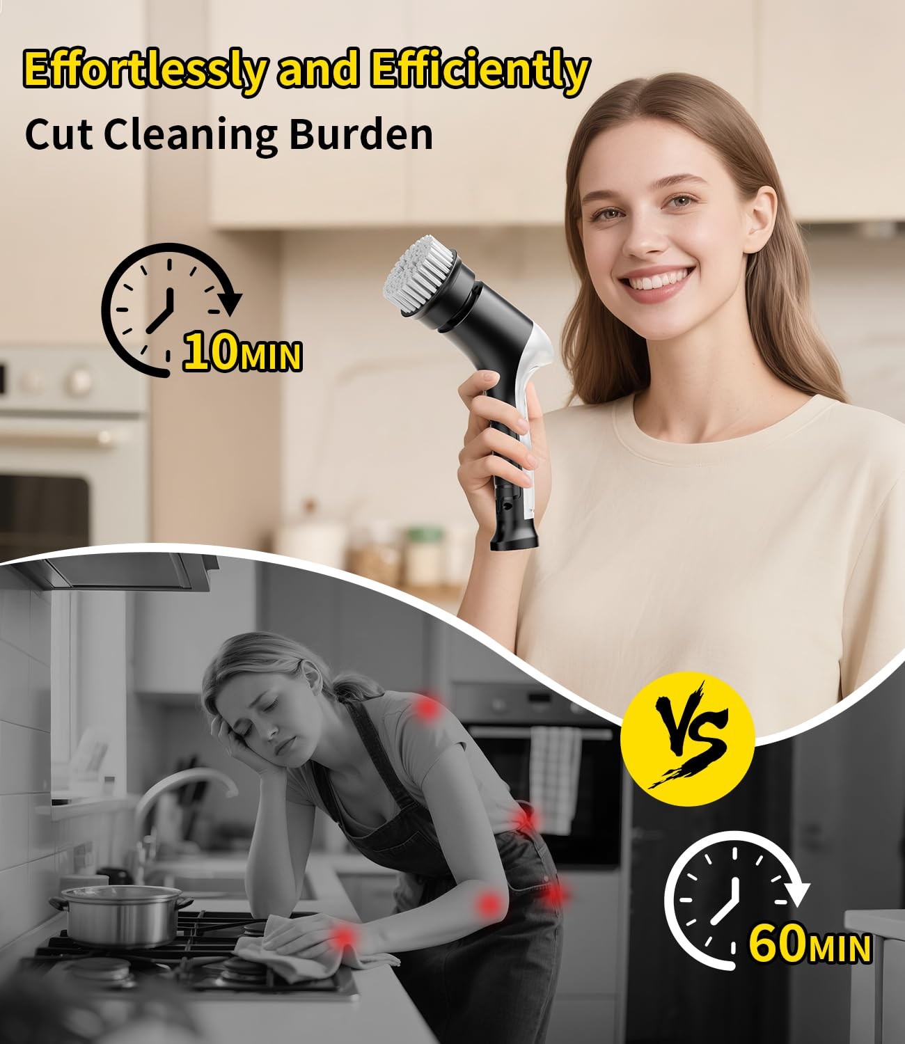 Electric Spin Scrubber, Cordless Household Cleaning Brush with 6 Replaceable …