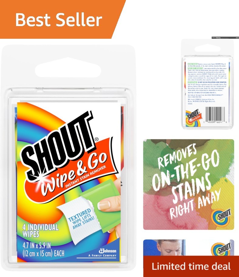 Shout Wipe & Go: Instant Stain Remover Wipes for On-the-Go Convenience (4 Pack)