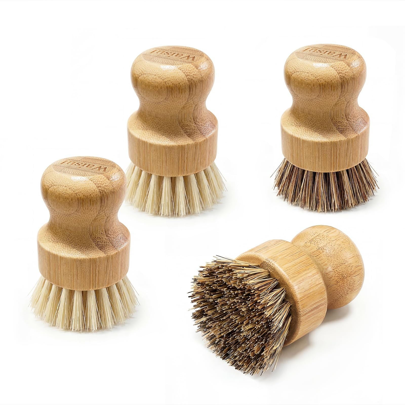 Cepillo de bambú para fregar sartenes, platos y verduras, cerdas naturales
