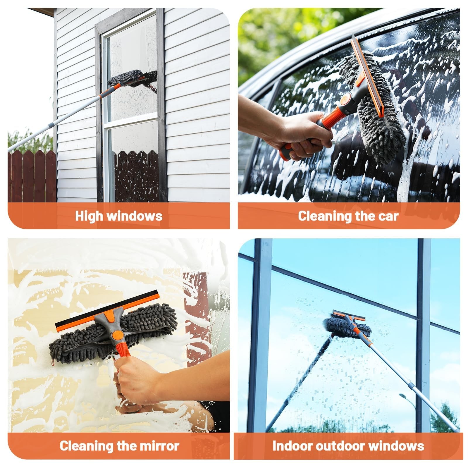 2-in-1 Window Cleaner Tool, 64” Window Squeegee for Home, Window Cleaning Sq…