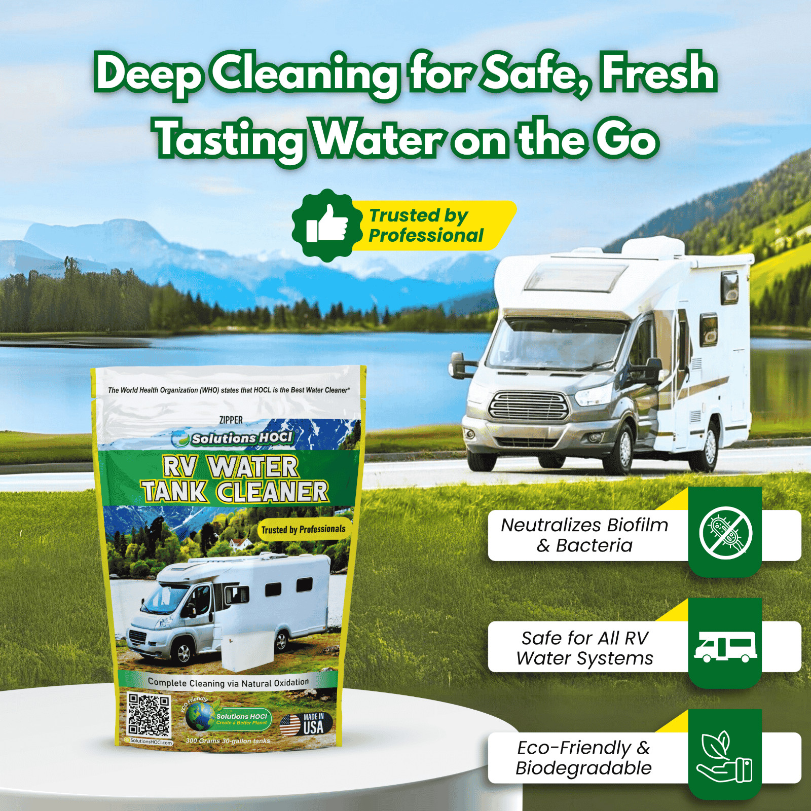 RV Water Tank Cleaner 300g – Bleach-Free Powder for Fresh & Gray Tanks