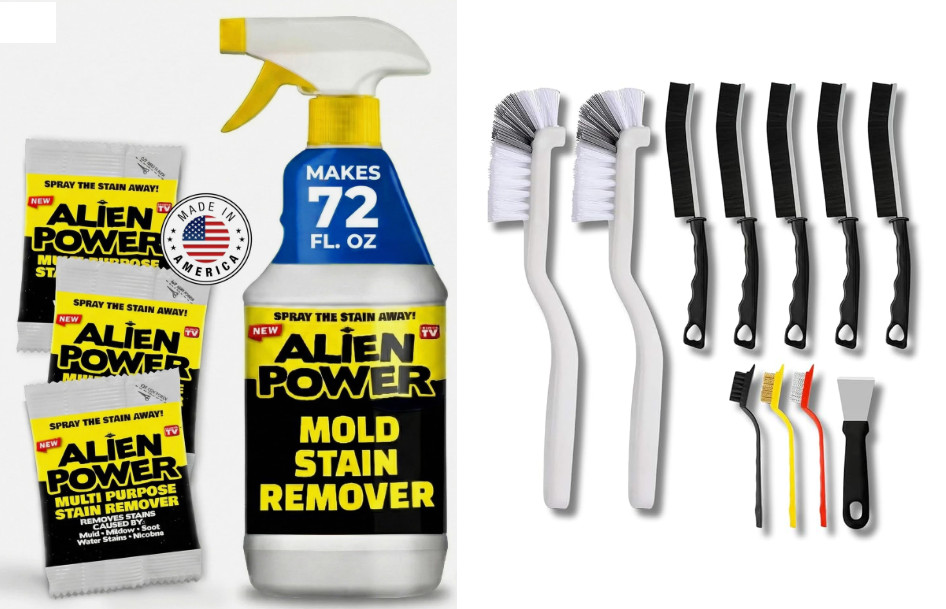 New Alien Power 72 Fl Oz Instant Stain Remover Spray/Mold/Mildew/Grout Brush Set