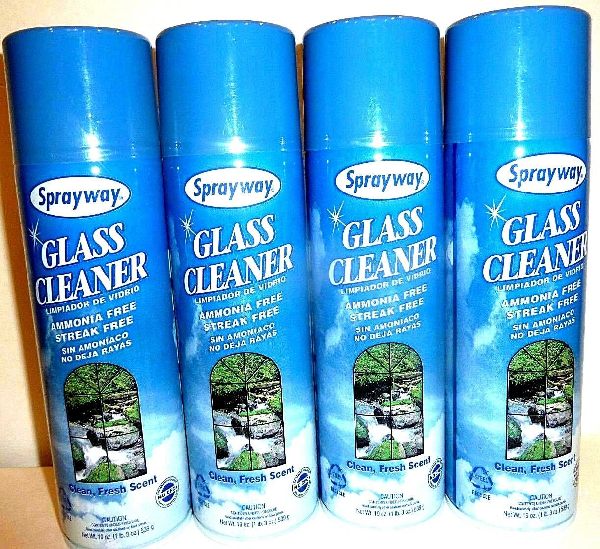 4 Pack Glass Cleaner Streak Free, Clean, Fresh Scent Sprayway 23 Oz ea.