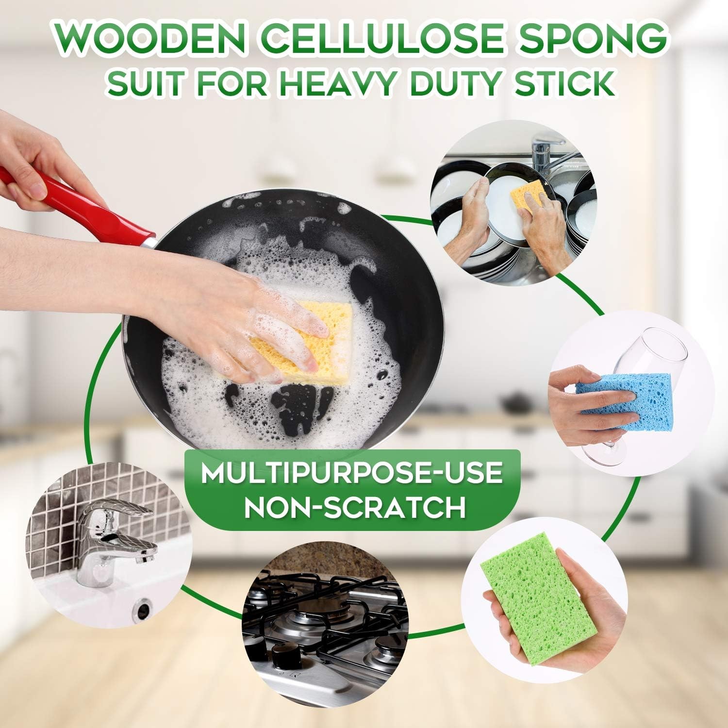 Cleaning Scrub Colored Sponge,Non-Scratch Kitchen Cellulose Dishwashing