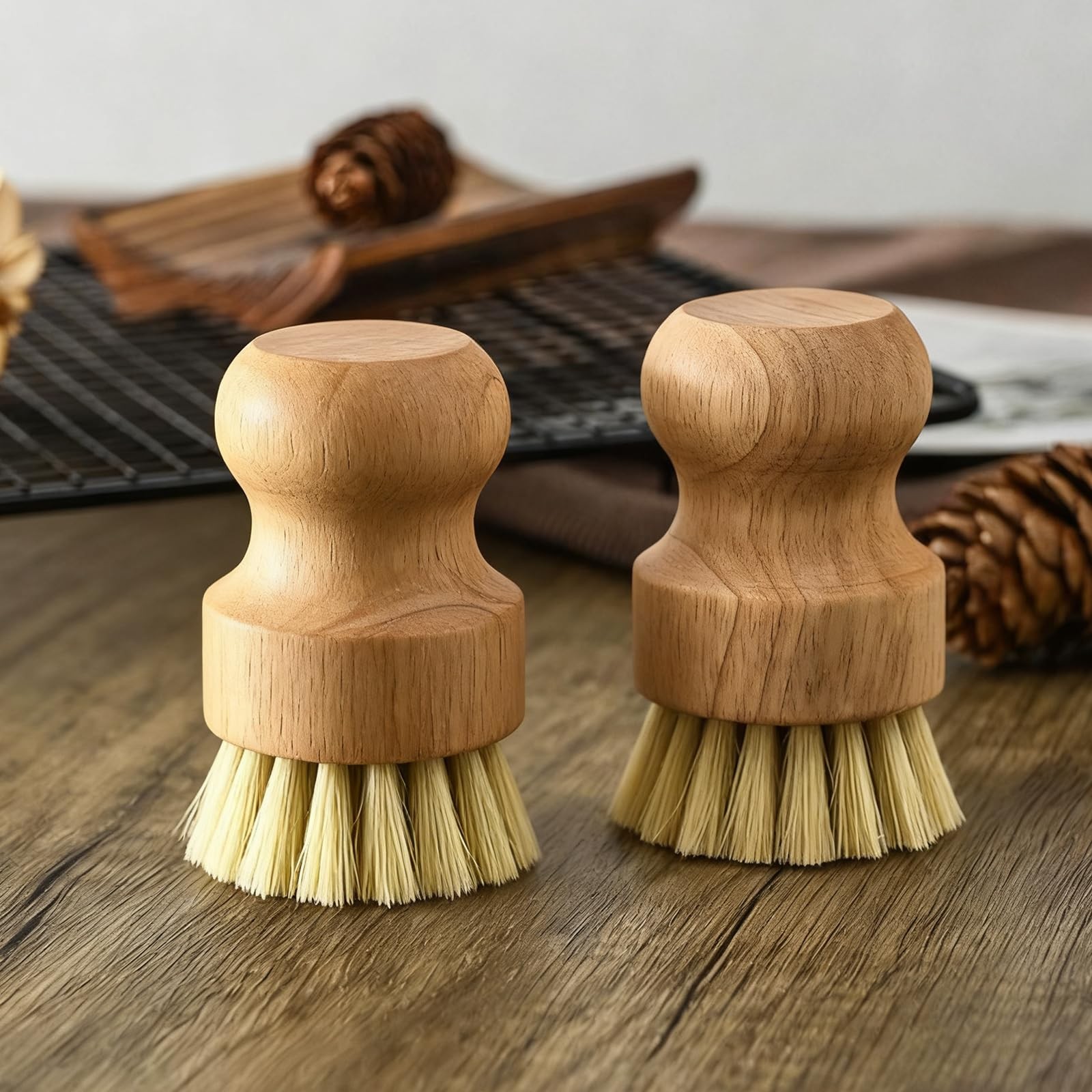 6 Packs Bamboo Dish Scrub Brushes，Kitchen Wooden Dish Scrubber Brush Dishwash…
