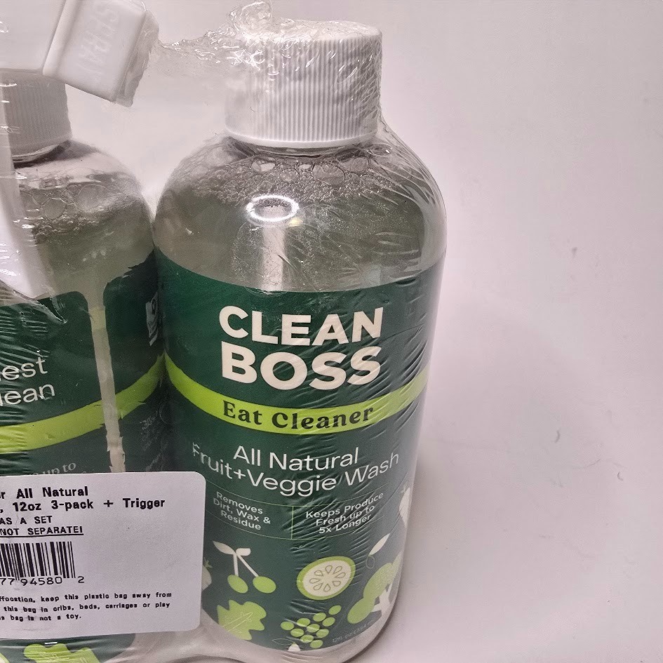 CleanBoss Eat Cleaner Triple-Action Fruit + Veggie Wash – 12 oz, Pack of 3