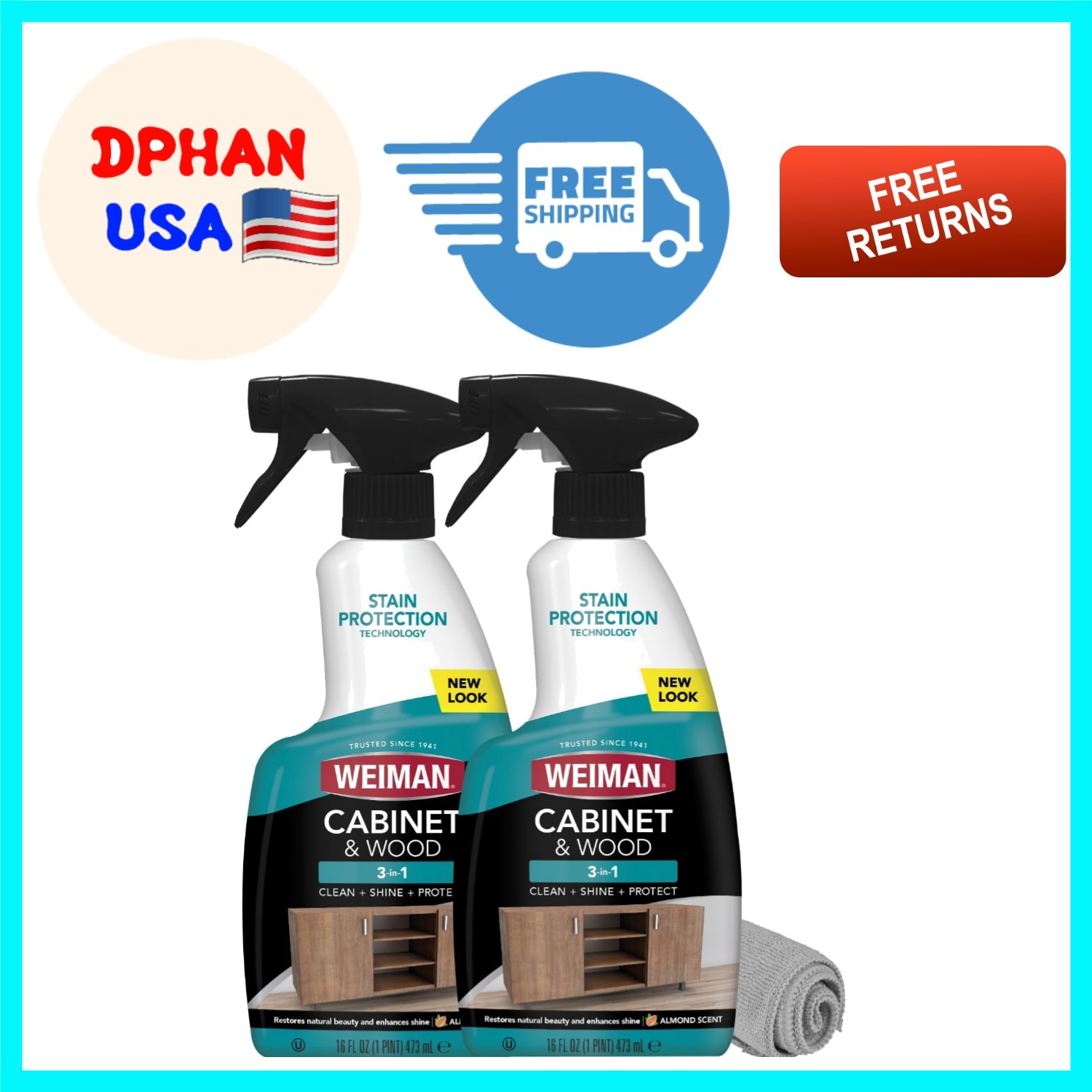Natural Wood Cleaner & Shine Spray – 16oz Pack of 2 with Microfiber Towel