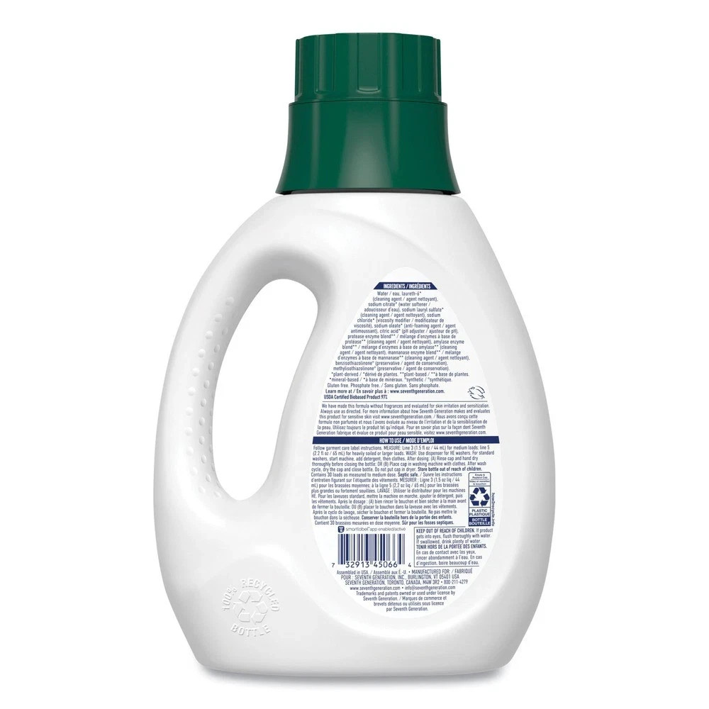 Seventh Generation Natural Liquid Laundry Detergent Fragrance-Free 45 oz Bottle
