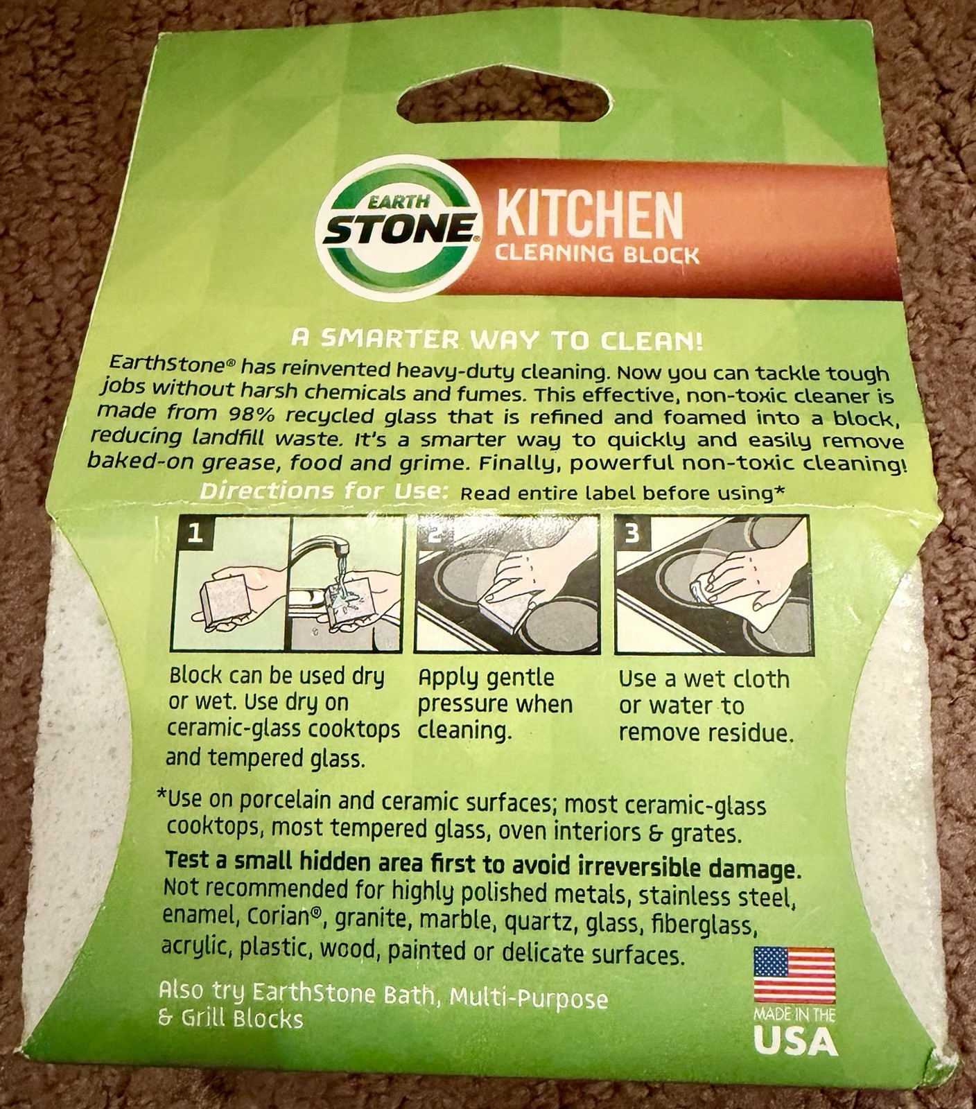 Earth Stone Non-Toxic Kitchen Cleaning Block, New Sealed, Made In USA