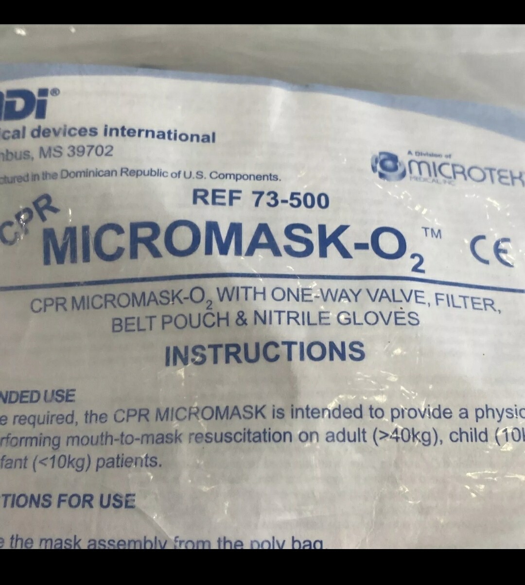 MDI CPR Micromask with Gloves & Case REF 73-500 ONE WAY VALVE New MFG Sealed