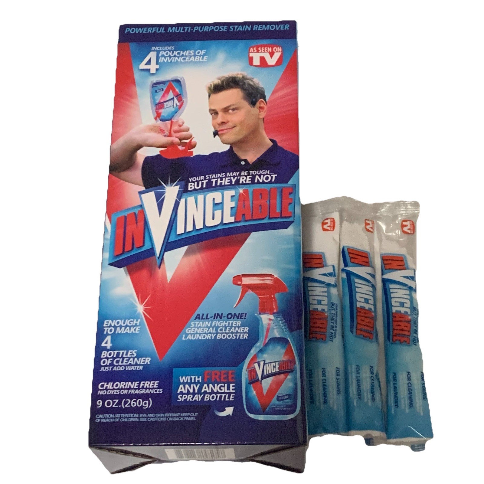 INVINCEABLE All In One Cleaner Stain Fighter As Seen on TV Bottle + 7 Packs LOT