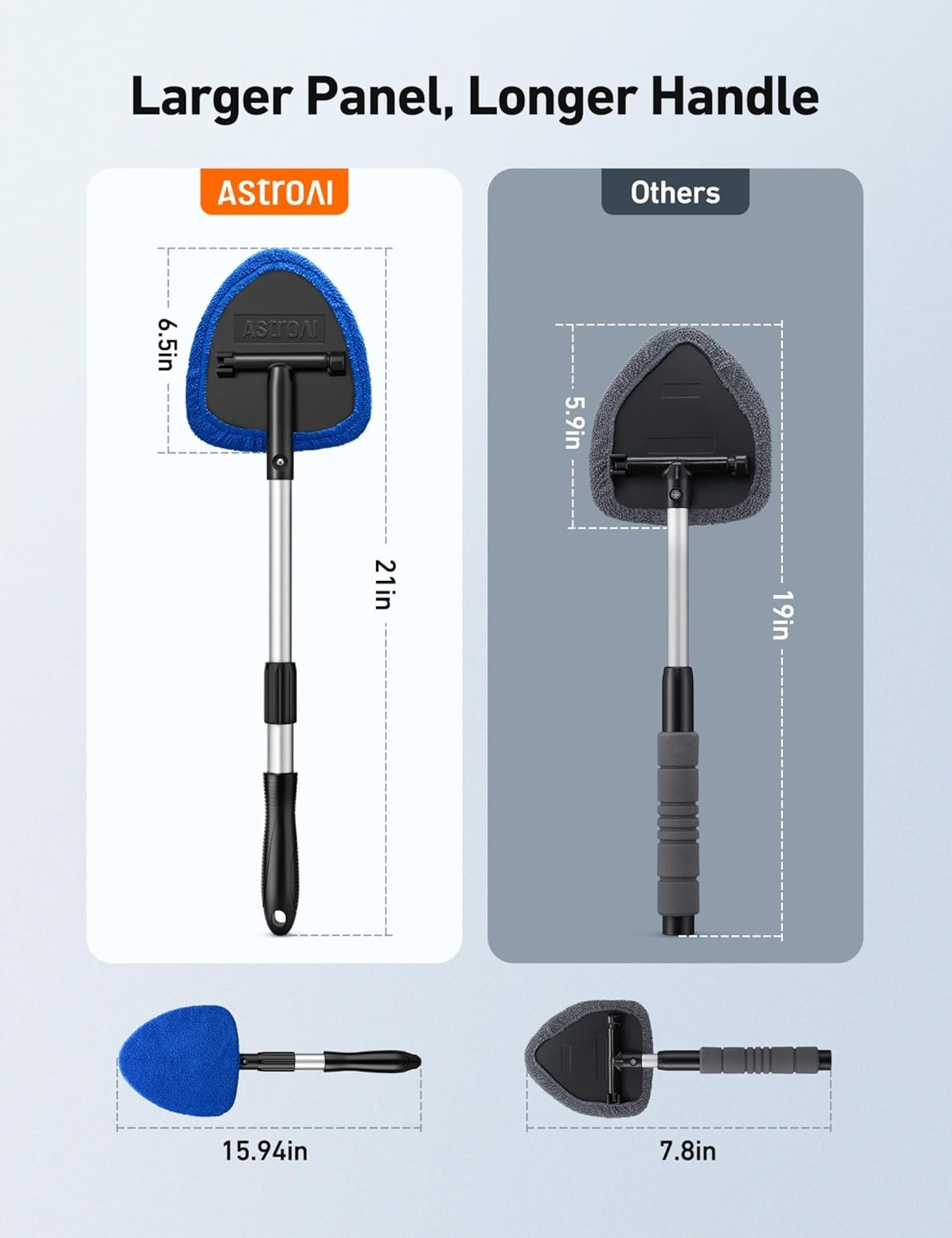 AstroAI Windshield Cleaner Tool with Extendable Handle for Car Interior Cleaning
