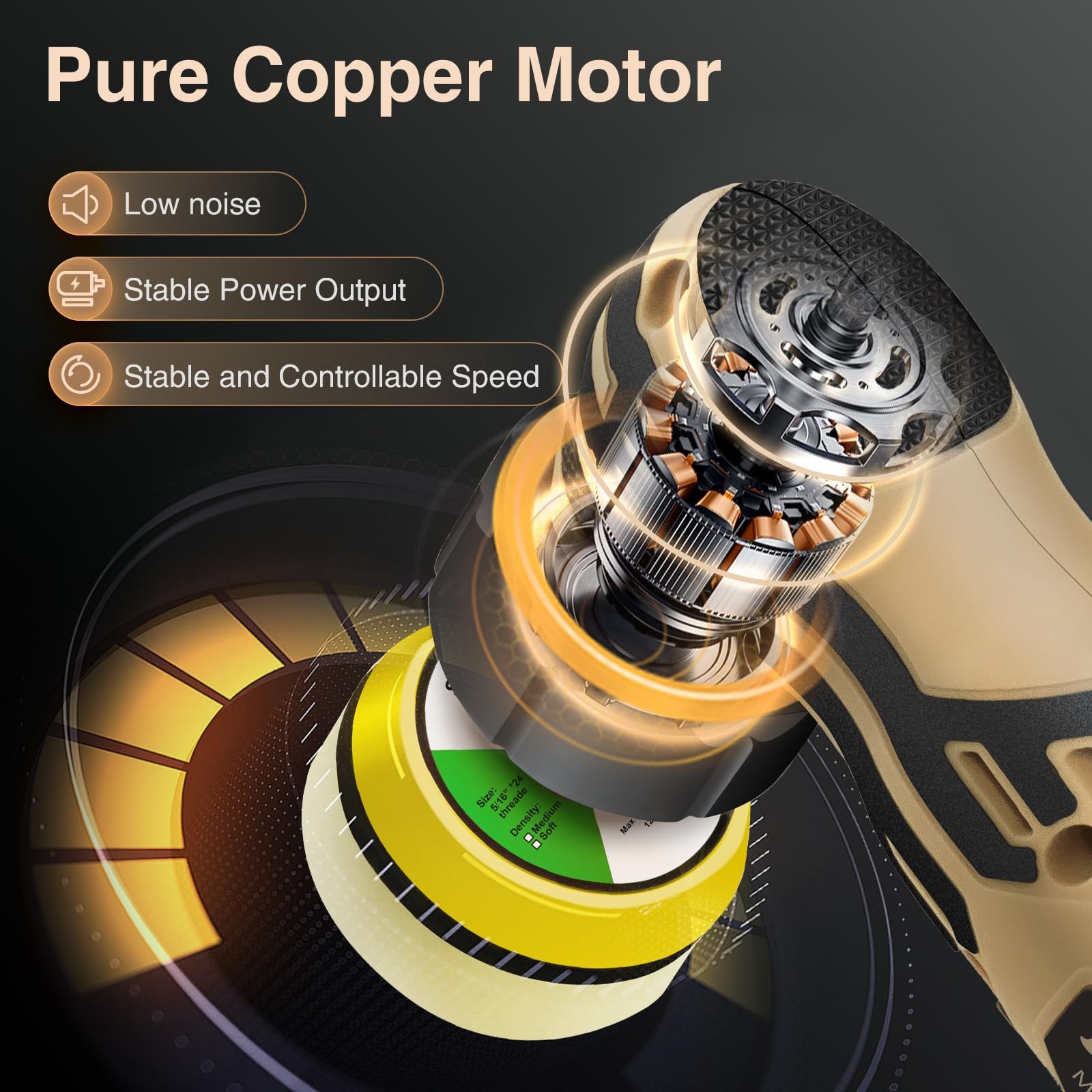 Cordless Mini Polisher,1/1.5/2Inch,DA&RO with 11 Variable Speed 2500-6000 RPM…