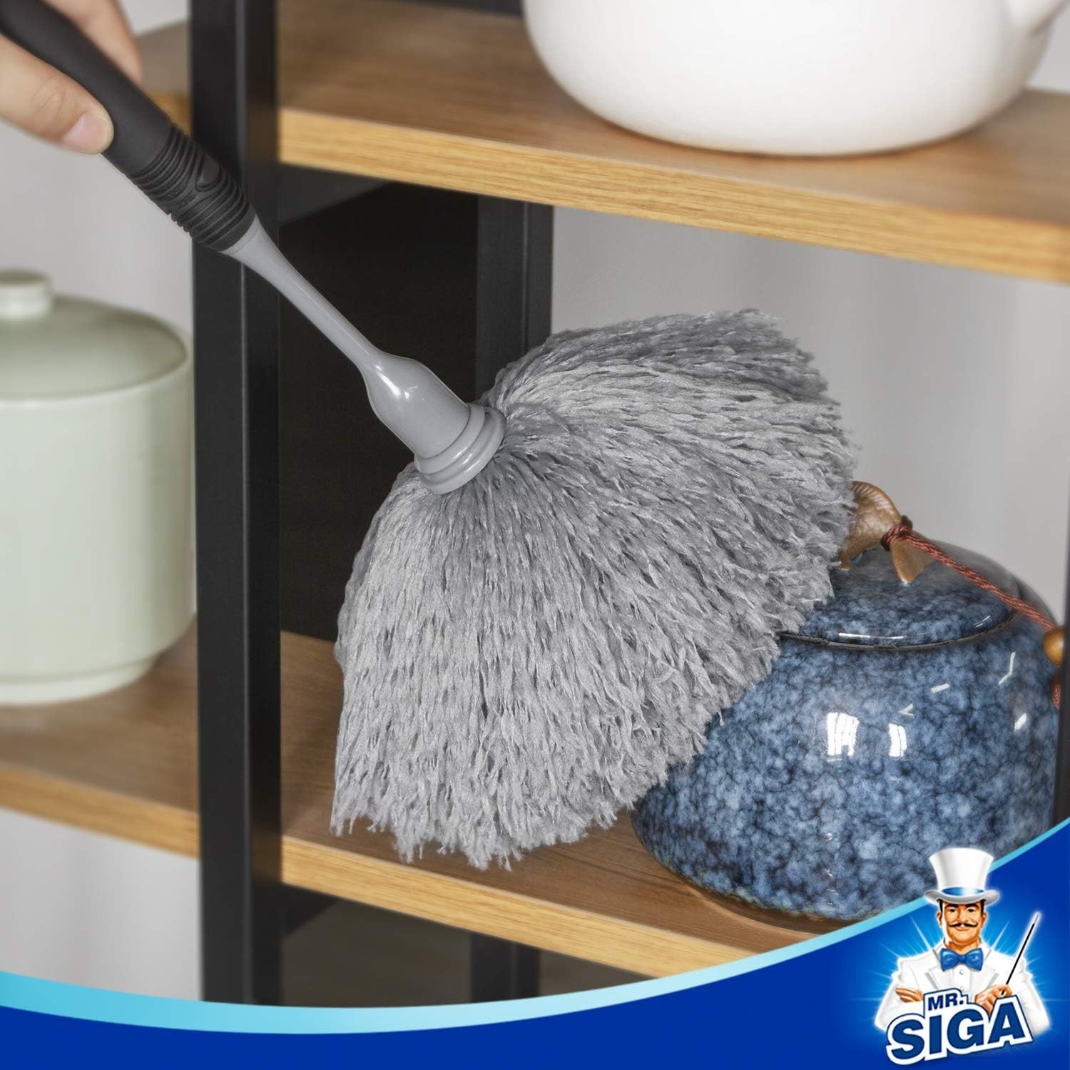Microfiber Delicate Duster with Comfortable Grip & Washable Head – Gray & Black