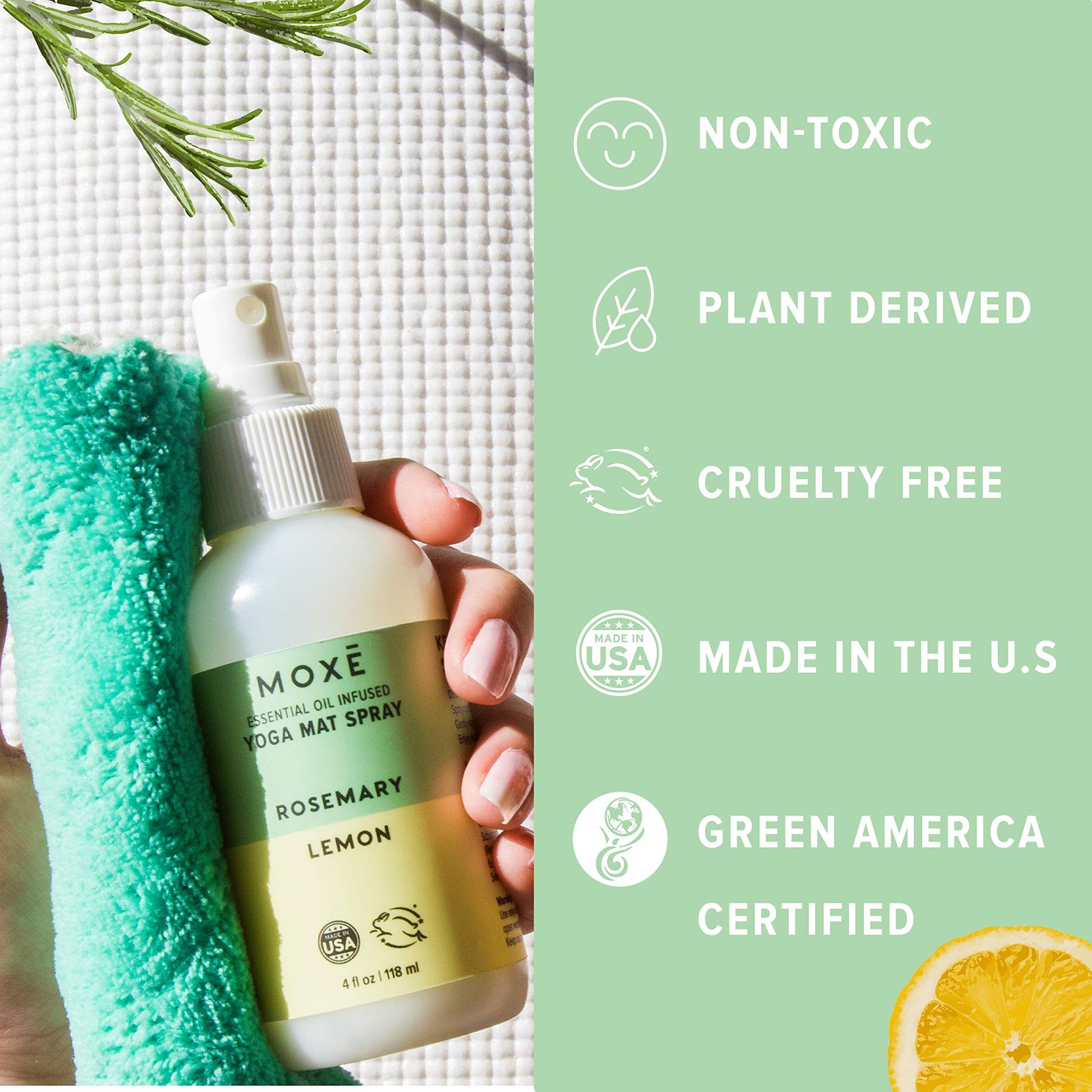 Yoga Mat Cleaner, Green America Certified, Rosemary and Lemon Essential Oils,…