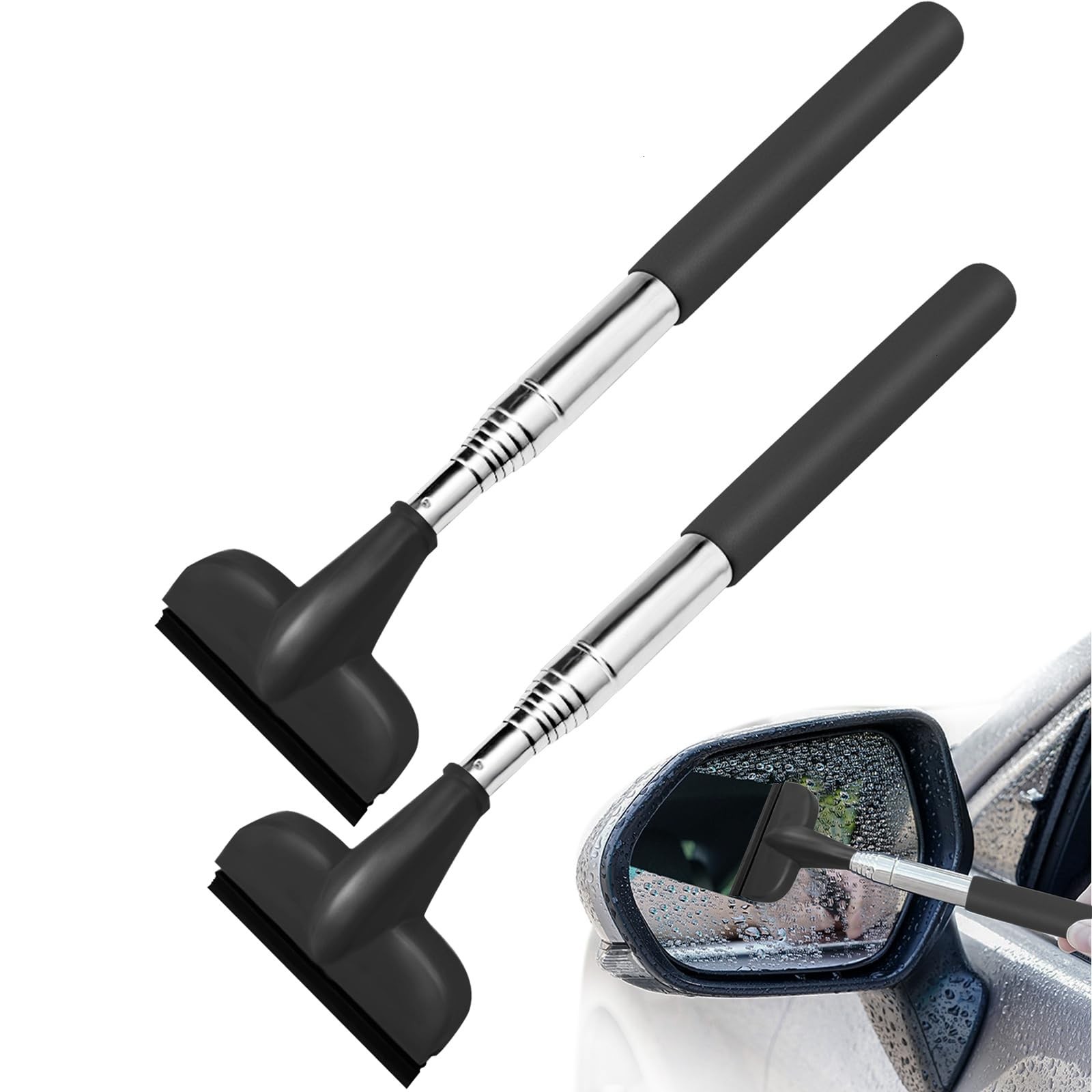 Side Mirror Squeegee Retractable Rearview Mirrors Wiper 38.6 inch Handle