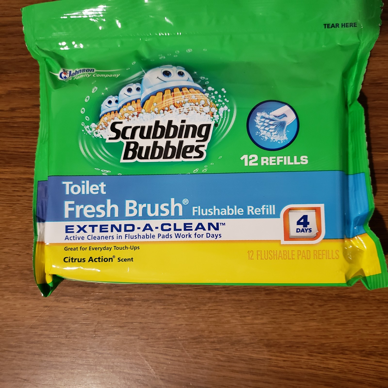 Scrubbing Bubbles Toilet Fresh Brush Flushable Refills 12 Pads Citrus