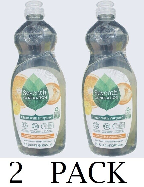 2x Seventh Generation CLEMENTINE ZEST & LEMONGRASS Dish Soap 19 fl oz 2 PACK