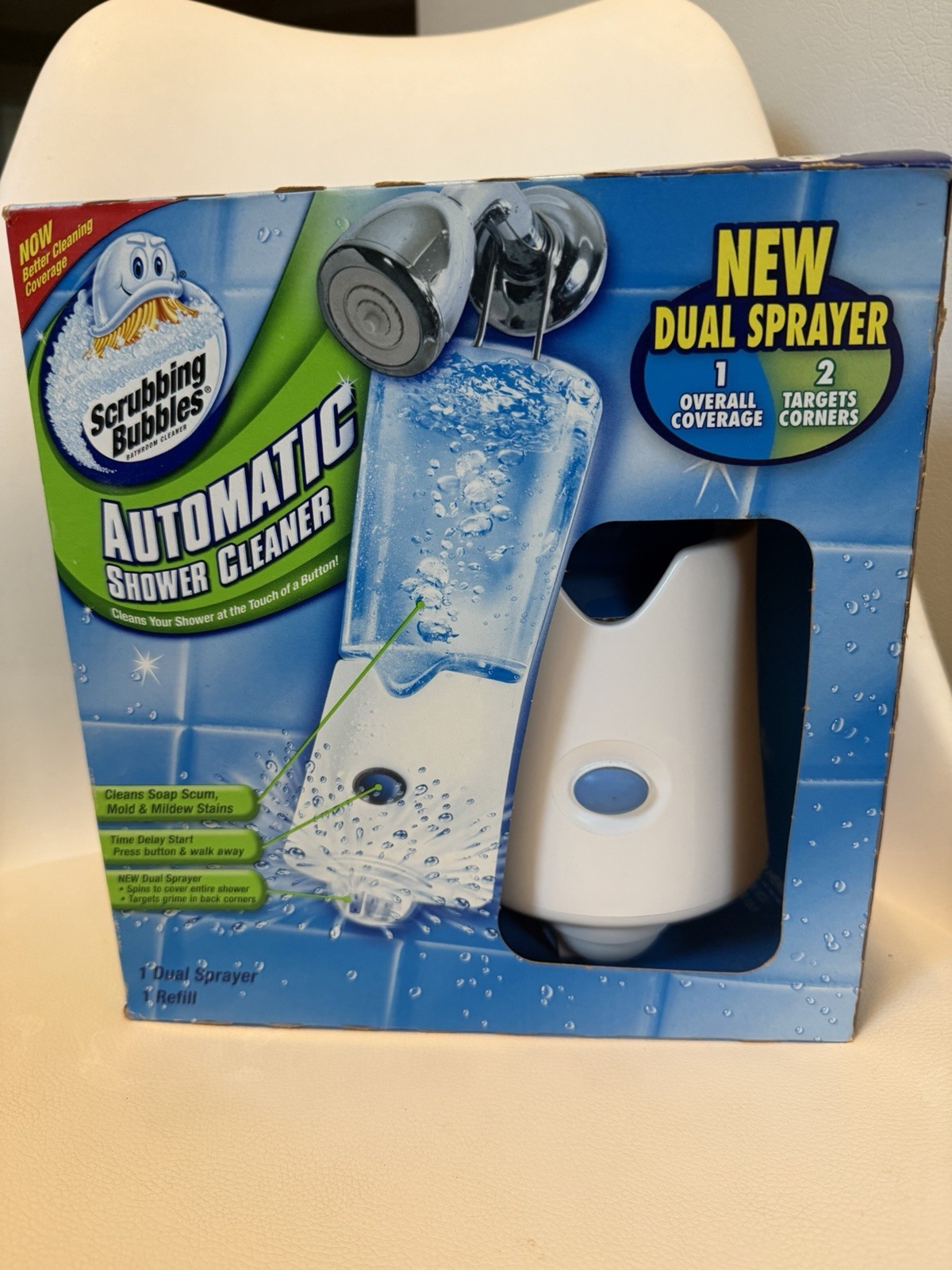 Scrubbing Bubbles Automatic Shower Cleaner Sealed One Button Dual Spray NEW