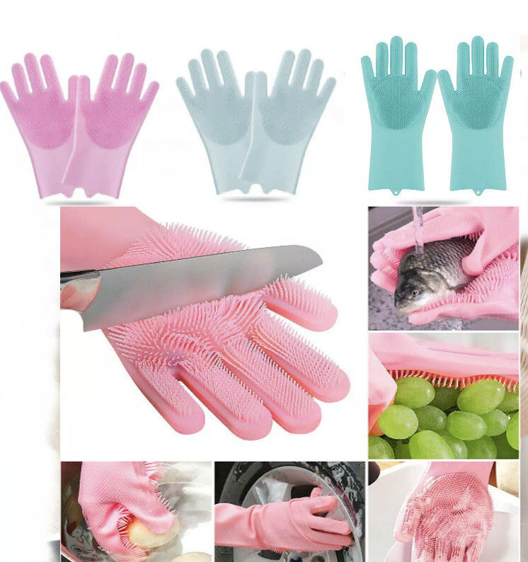 1 Pair Magic Silicone Washing Gloves Scrubber for Dish Pet Car Kitchen Cleaning