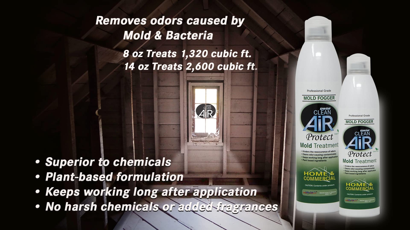 DWD2 Clean Air Protect Fogger 8oz Mold Odor Treatment Multi Surface Odor Elim…
