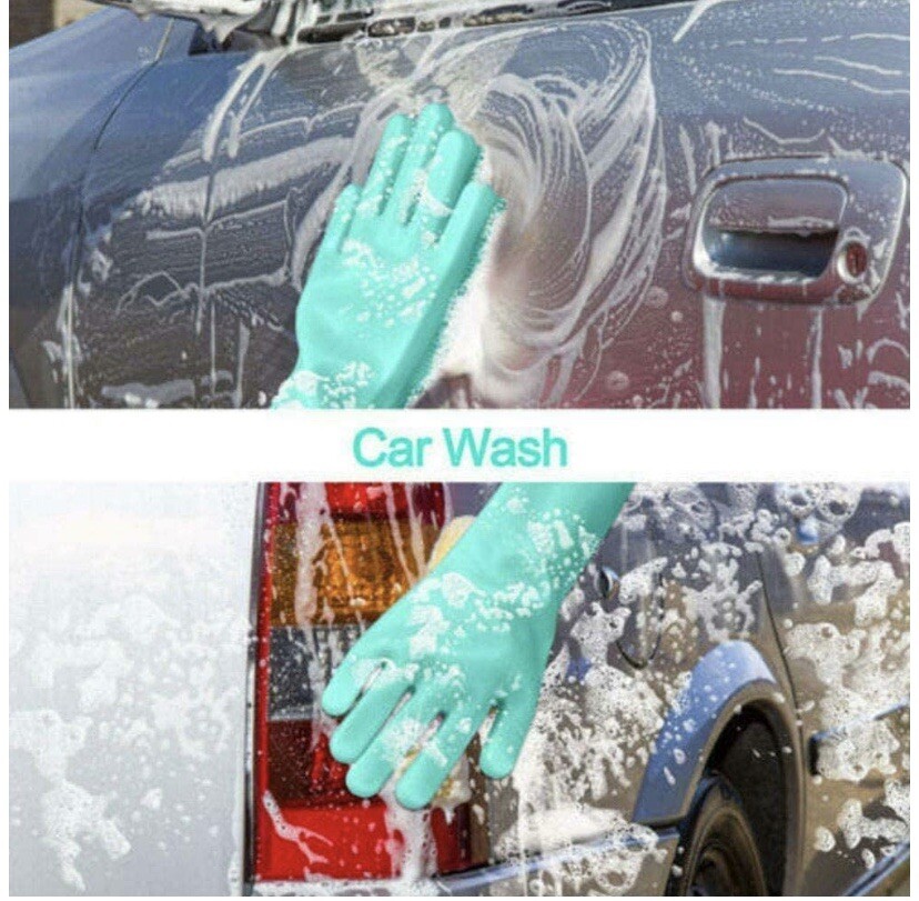 JWQ Dishwashing Silicone Scrubber Gloves with Bristles 2 Pairs