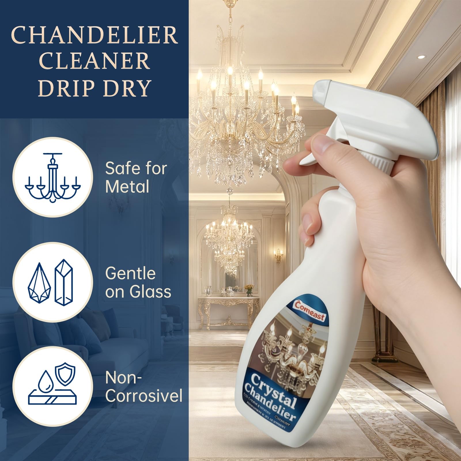 Crystal Chandelier Cleaner Spray, Easy Spray & Drip Dry Formula for Crystal, …