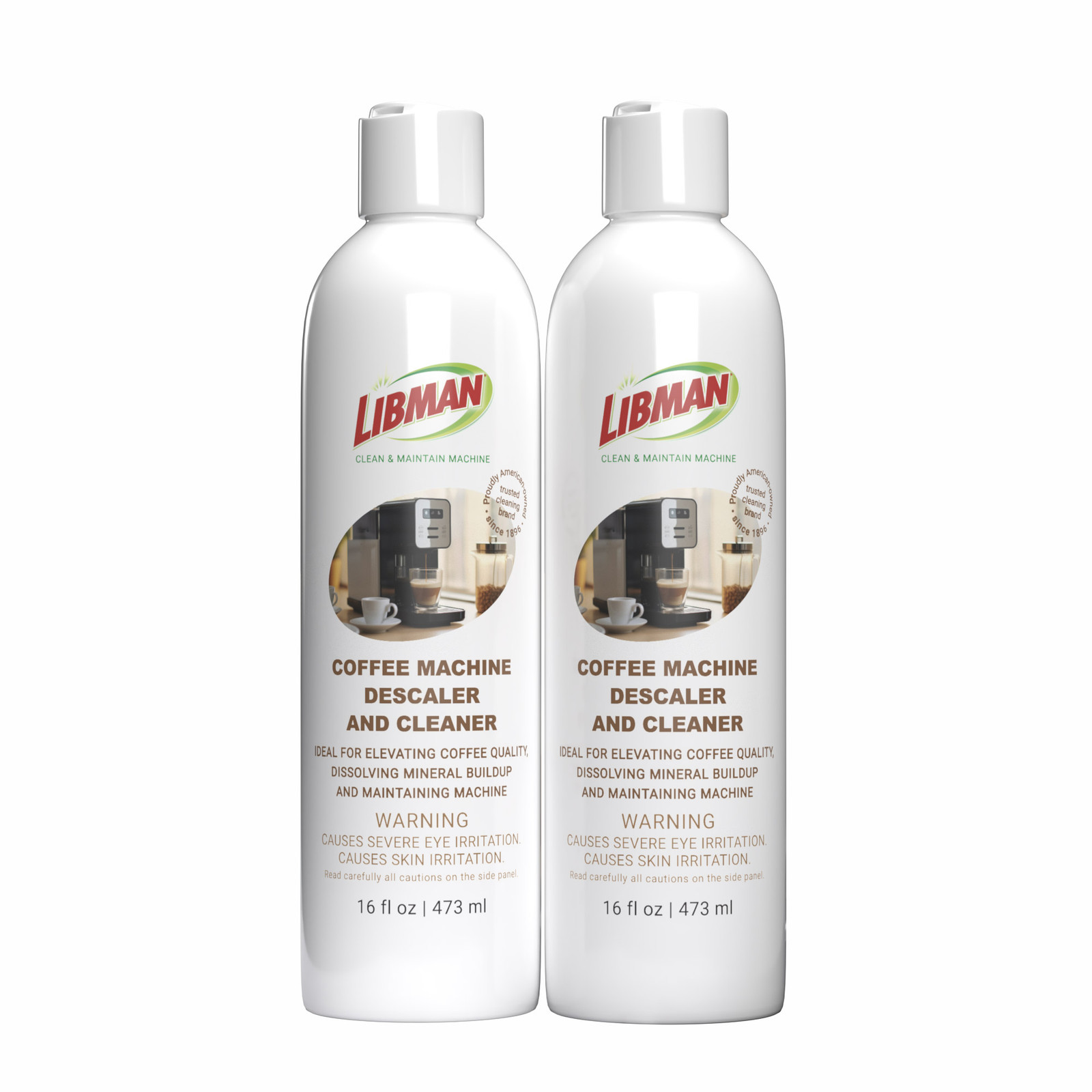 Libman Coffee Machine Descaler & Cleaner, Mineral Buildup Dissolution, 2-Count
