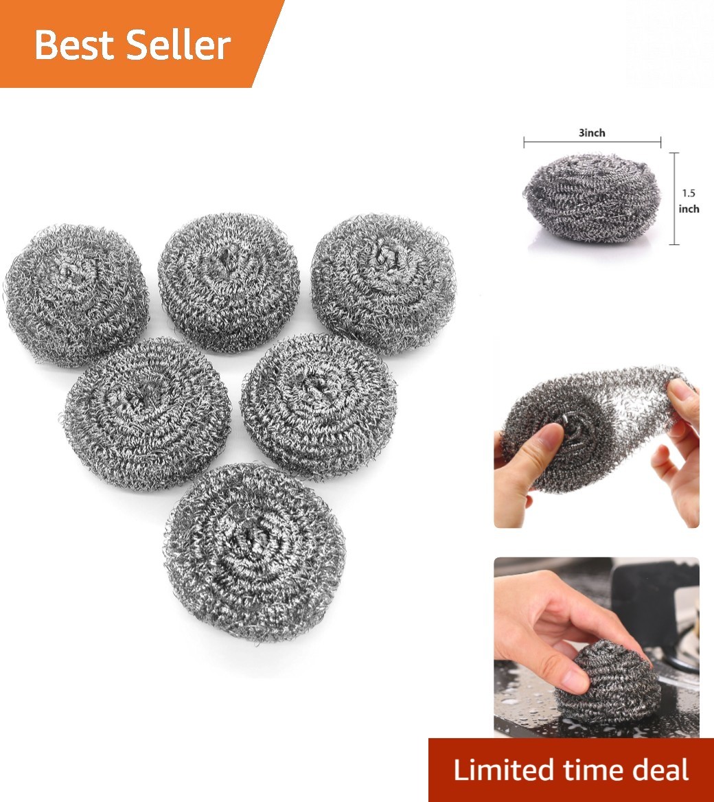 Multipurpose 6 Pack Stainless Steel Wool Scrubbers – Tough & Gentle on Hands