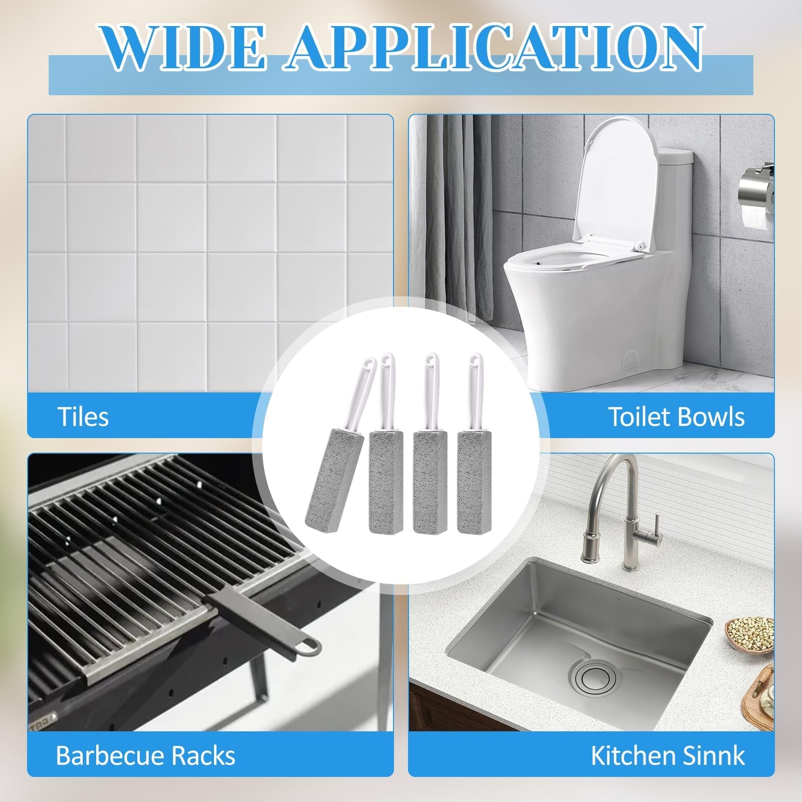 Toilet Pumice Stone with Handle for Limescale Cleaning 4 Pcs