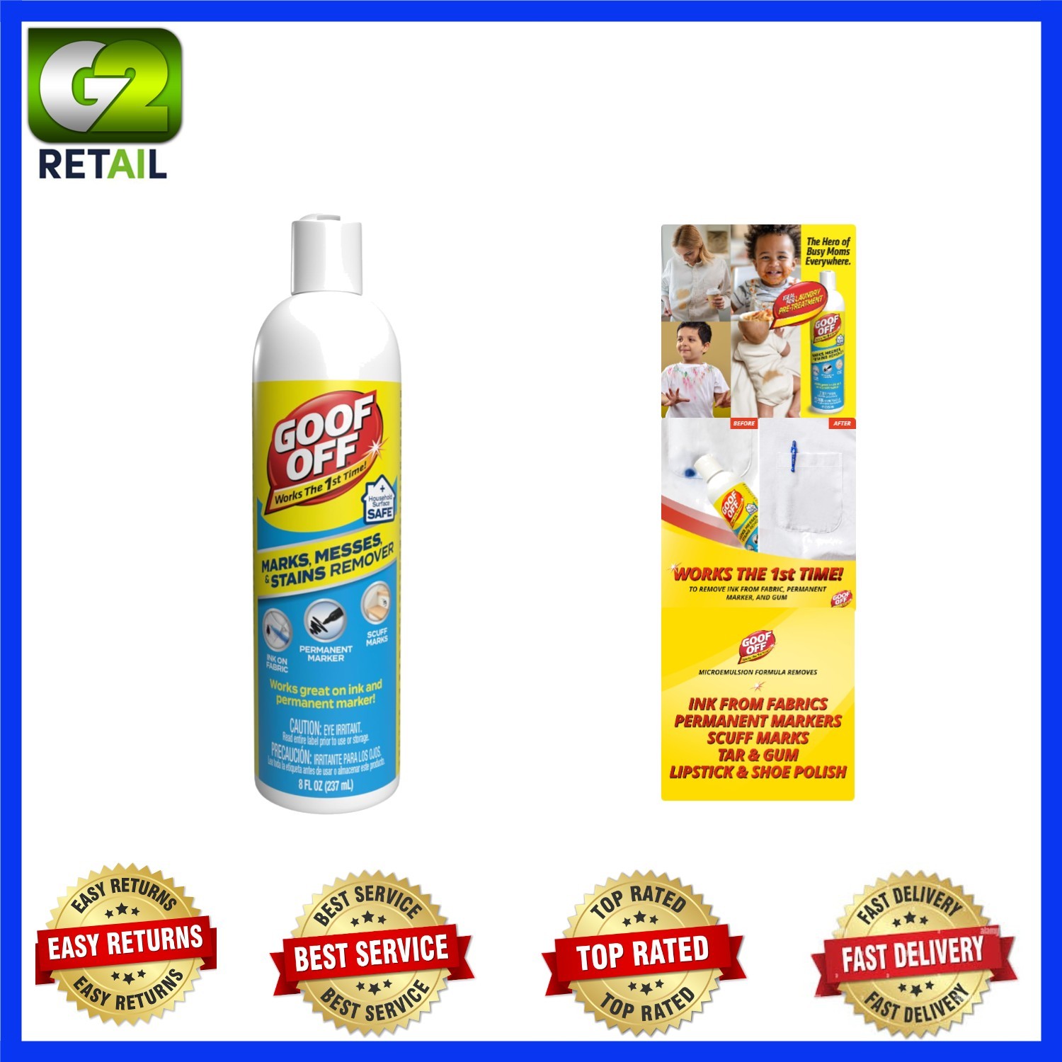 Effortless 8 fl oz Stain Remover Spray for Fabrics and Plastics – Family Safe