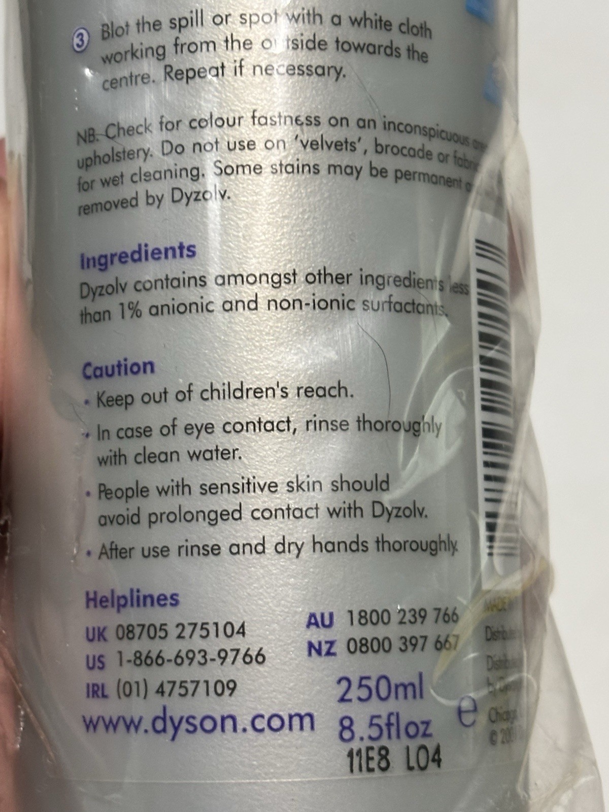 Dyson Dyzolv Spot Cleaner for Carpets & Rugs 4 Active Agents 8.5 oz New
