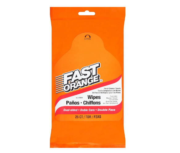 Fast Orange Hand Cleaner Wipes 25ct Heavy Duty Grease Oil Mechanic