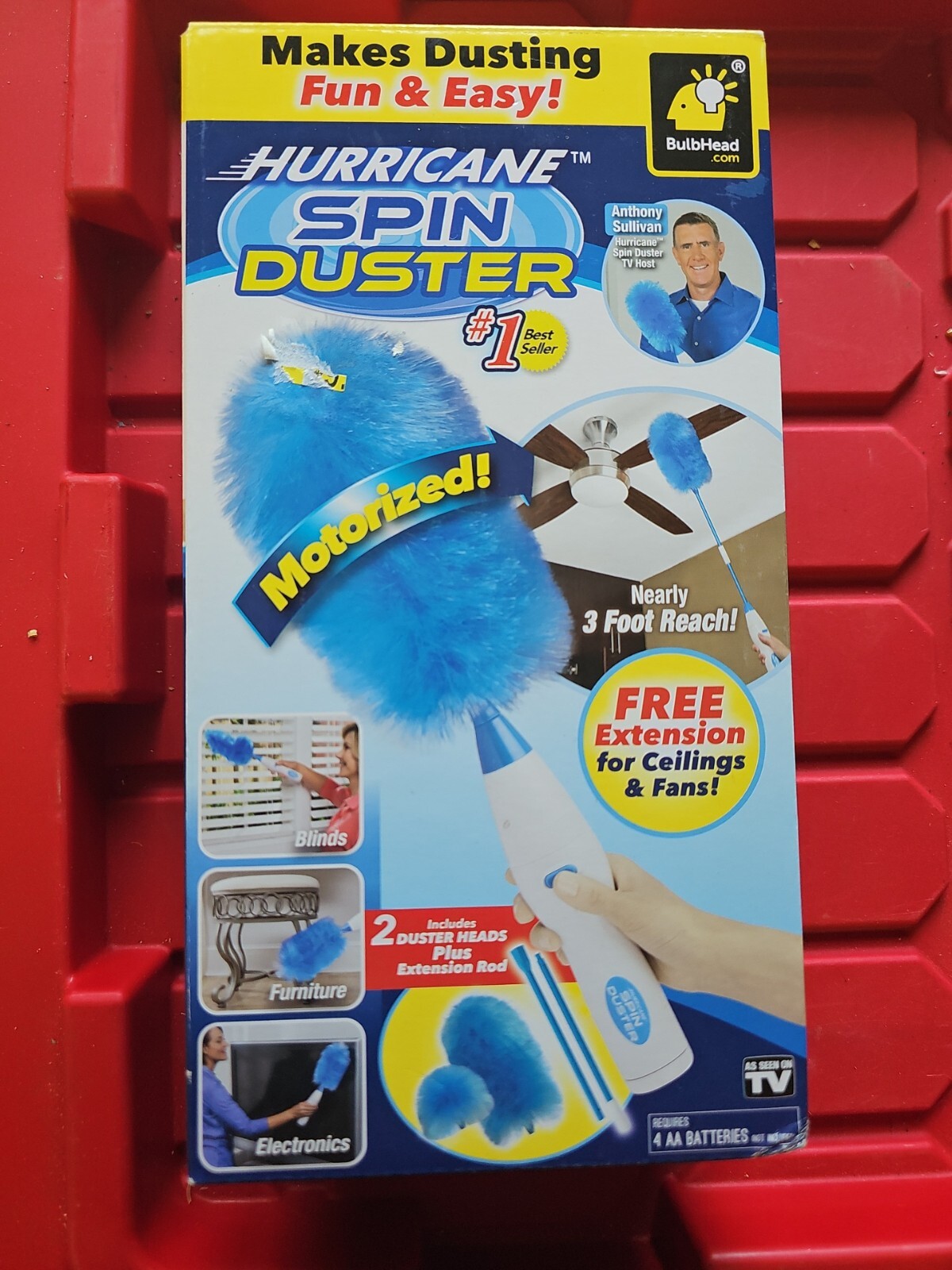 Hurricane Spin Duster Motorized Dust Wand w/3ft Extension For Ceiling Fan NIB BM