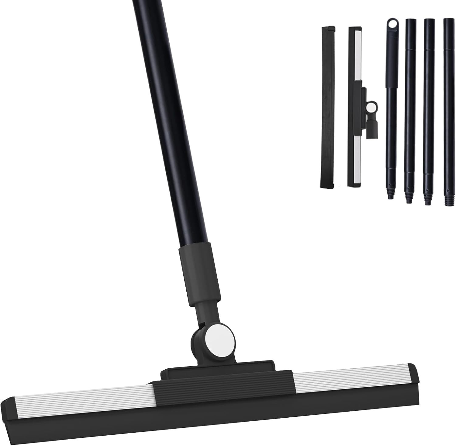 Floor Squeegee Broom – 52″ Long Handle Rubber Scrubber for Bathroom, Tile, Sh…