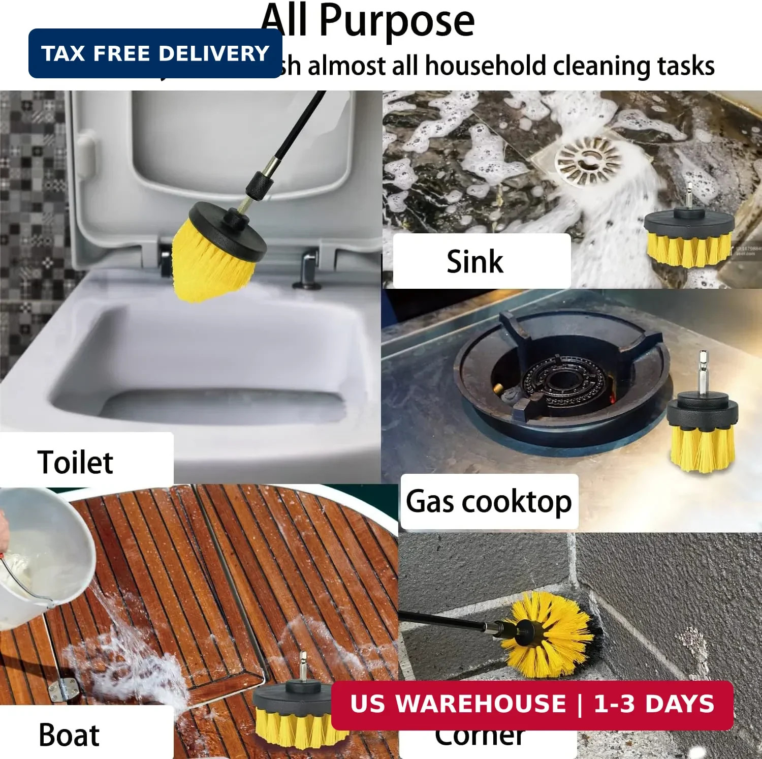8 Pack Drill Brush Attachment Set, 1/4in Power Scrubber Brush+ Extend Long Rod,