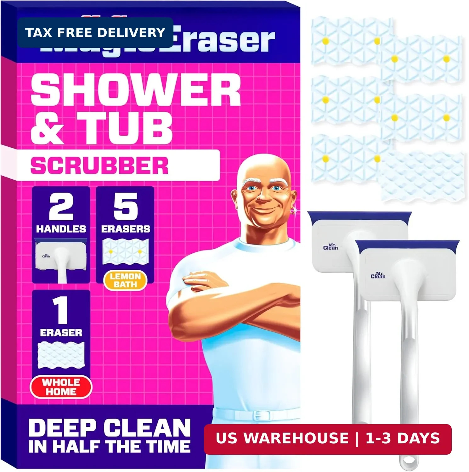 Mr. Clean Magic Eraser Shower & Tub Scrubber, Bathroom Cleaner, All in One Bathr