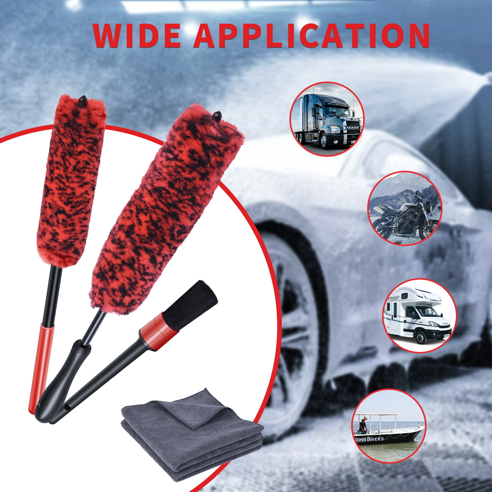 Car Wheel Brush Kit & Detailing Brush Cleaning Towels for Wheels Rims Cleaner