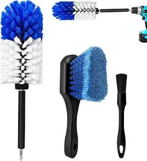 Wheel Brush Kit, Soft Drill Wheel Cleaner Brush, No S Color: Blue + White 3 Pk