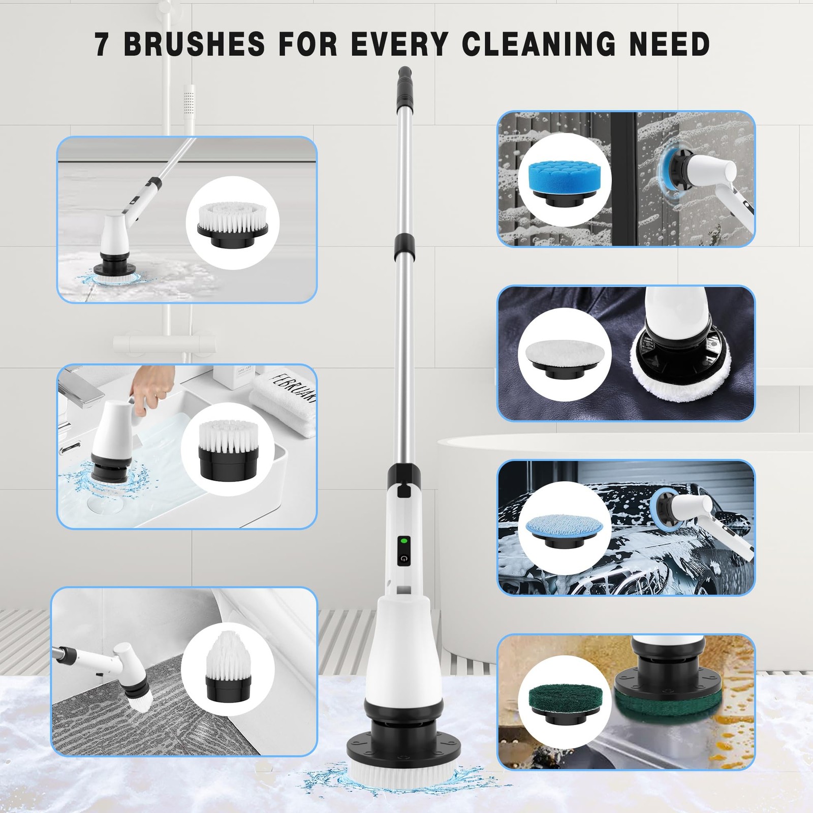 Spin Scrubber Cordless Cleaning Brush with 7 Replaceable Brush Heads & Adjust…