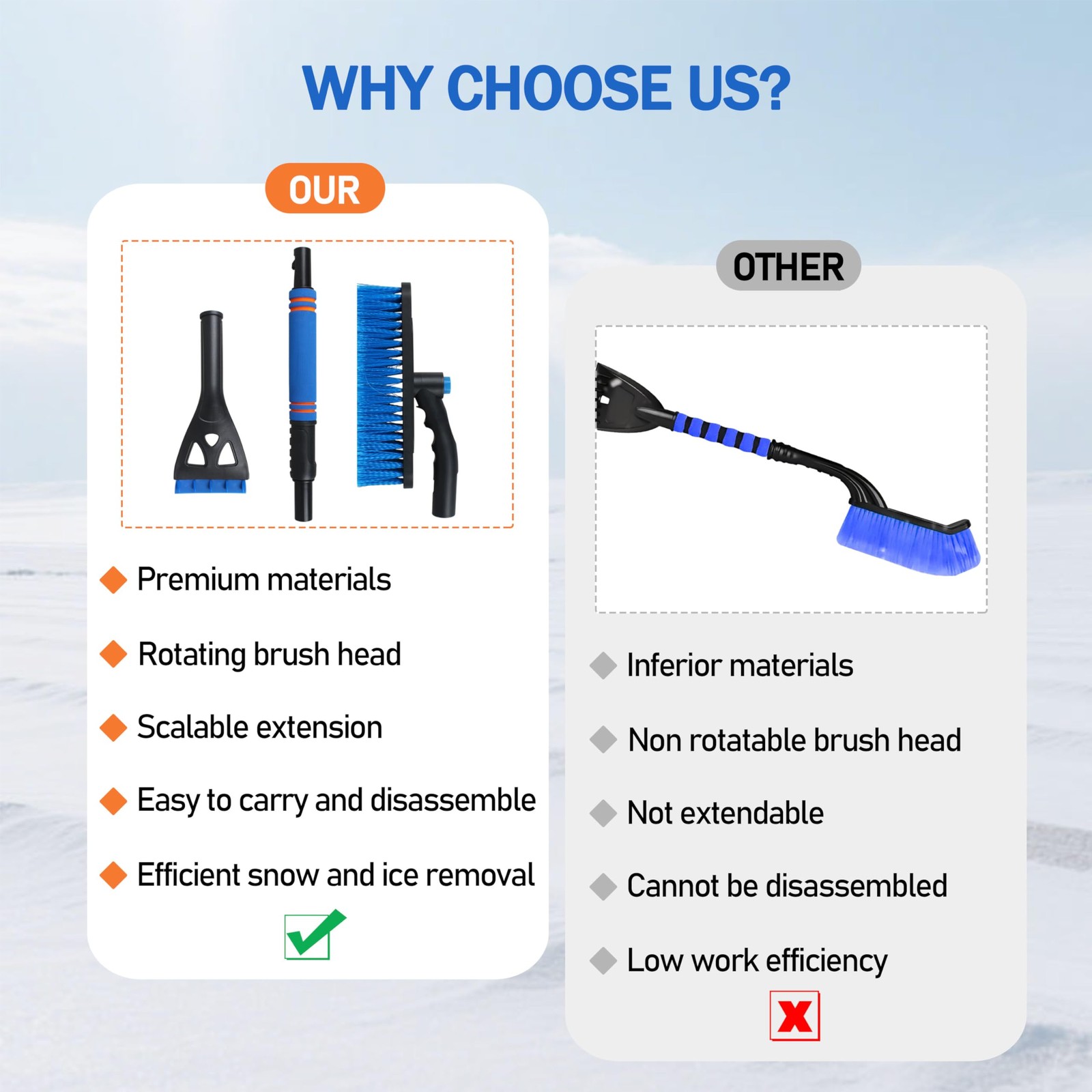 32” Snow Brush and Ice Scraper for Car Windshield, Aluminum Extendable Snow …