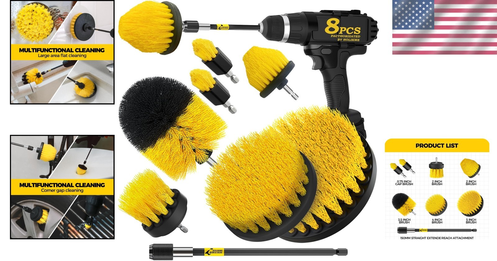 8 Pcs Drill Brush Attachment Set, Power Cleaning Scrub Brush Kit with Extend Lon