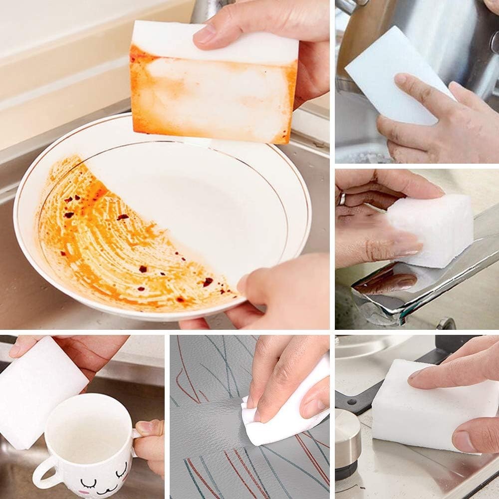 Multi-Functional 100 Pack Melamine Magic Sponges – Powerful Household Cleaners