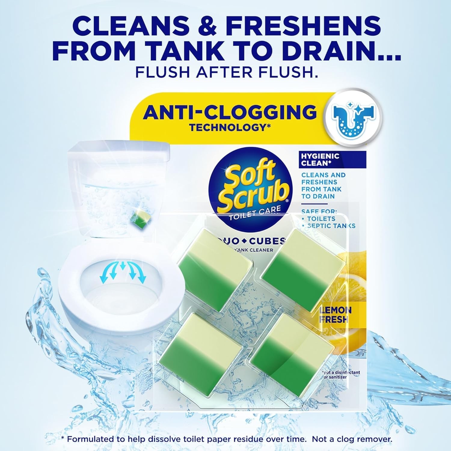 In-Tank Toilet Cleaner Duo-Cubes, Lemon Fresh, Clear Water, 4 Ct, Cleans & Fresh