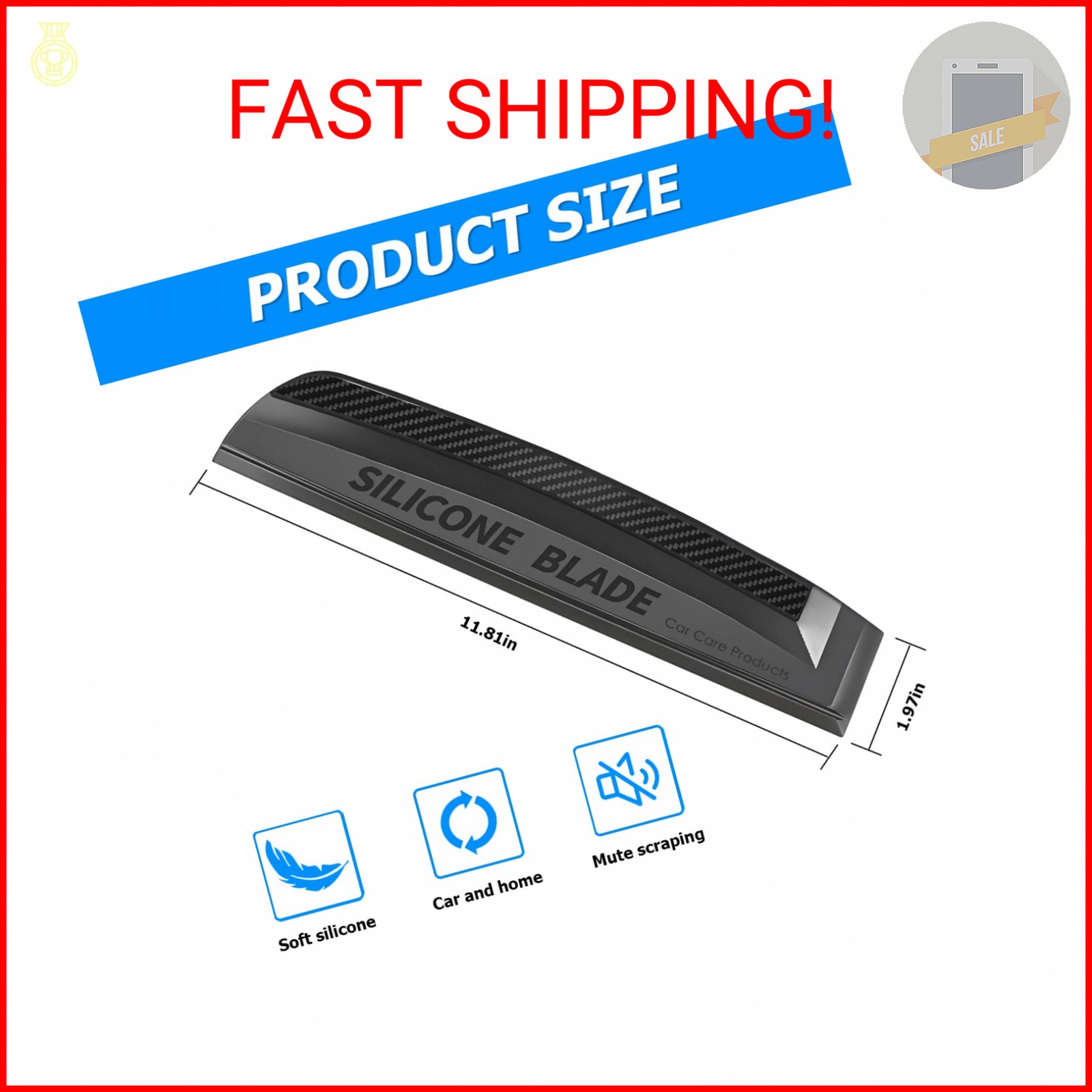 Moioee Car Window Squeegee, Soft Silicone Blade for Cleaning Water, Professional