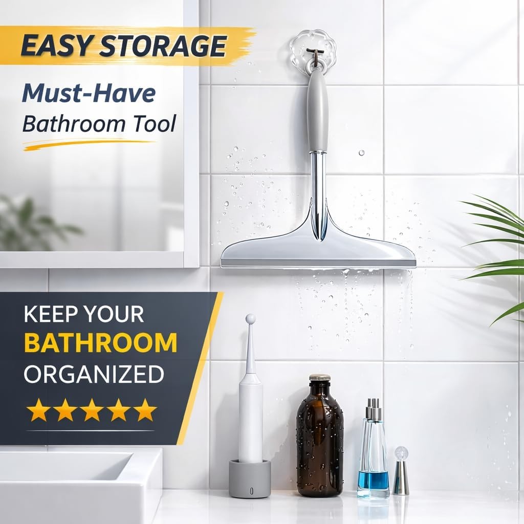 Shower Squeegee for Glass Shower Doors Bathroom Tile Mirror – Streak-Silent