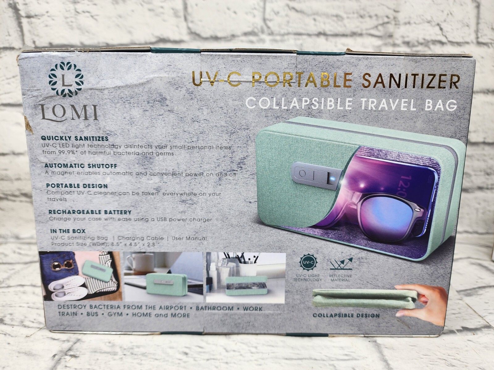 LOMI UV-C LED Light Portable Sanitizer Collapsible Travel Bag, Desinfect Items