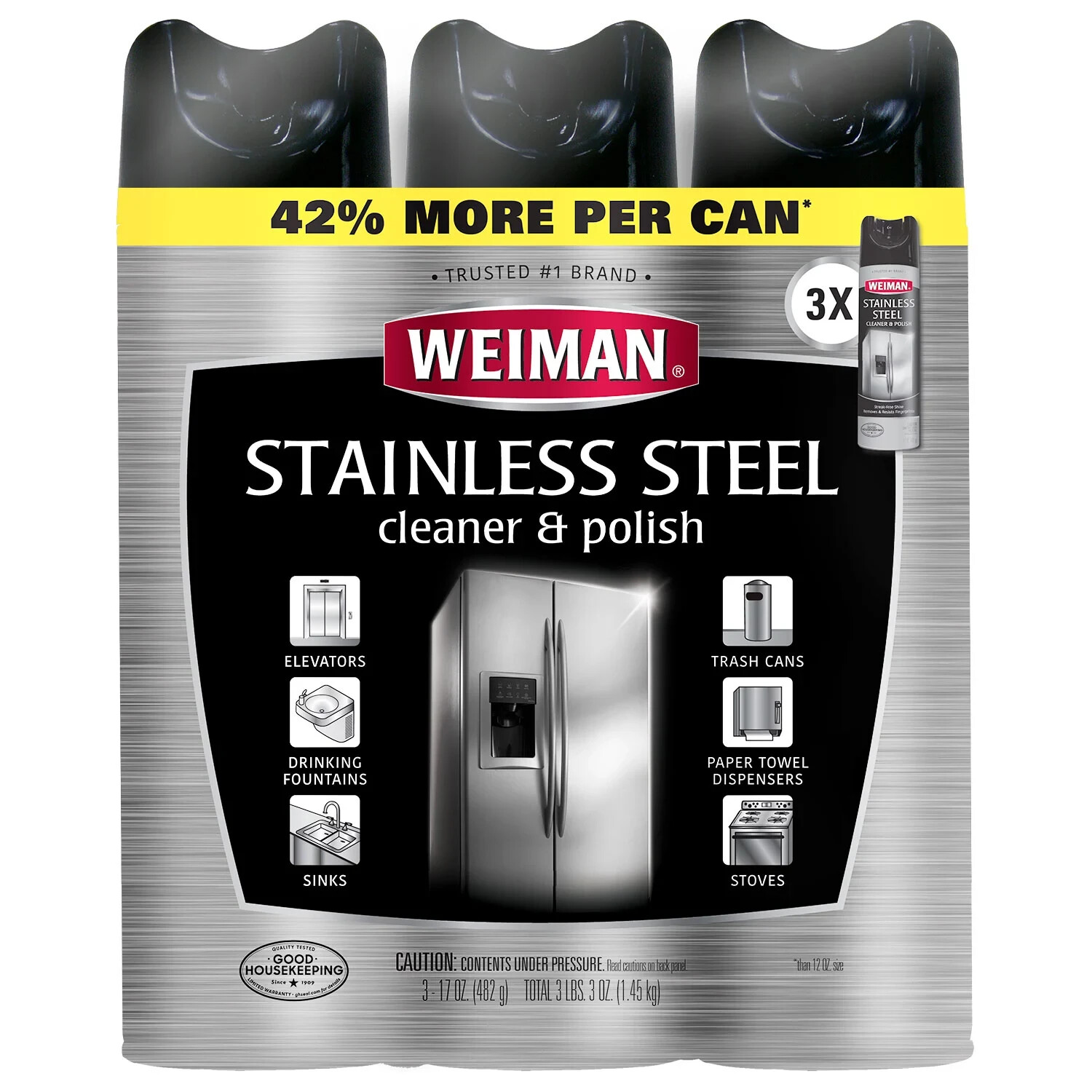 Weiman Stainless Steel Cleaner and Polish, 17oz – 3 Pack – Free Shipping