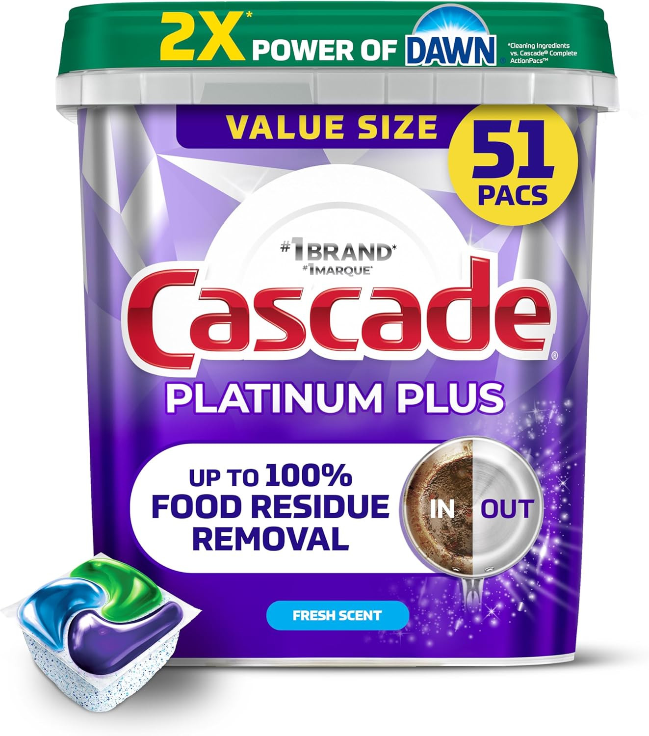 Platinum plus Action Pacs Dishwasher Detergent – Fresh Scent, 51 Pack