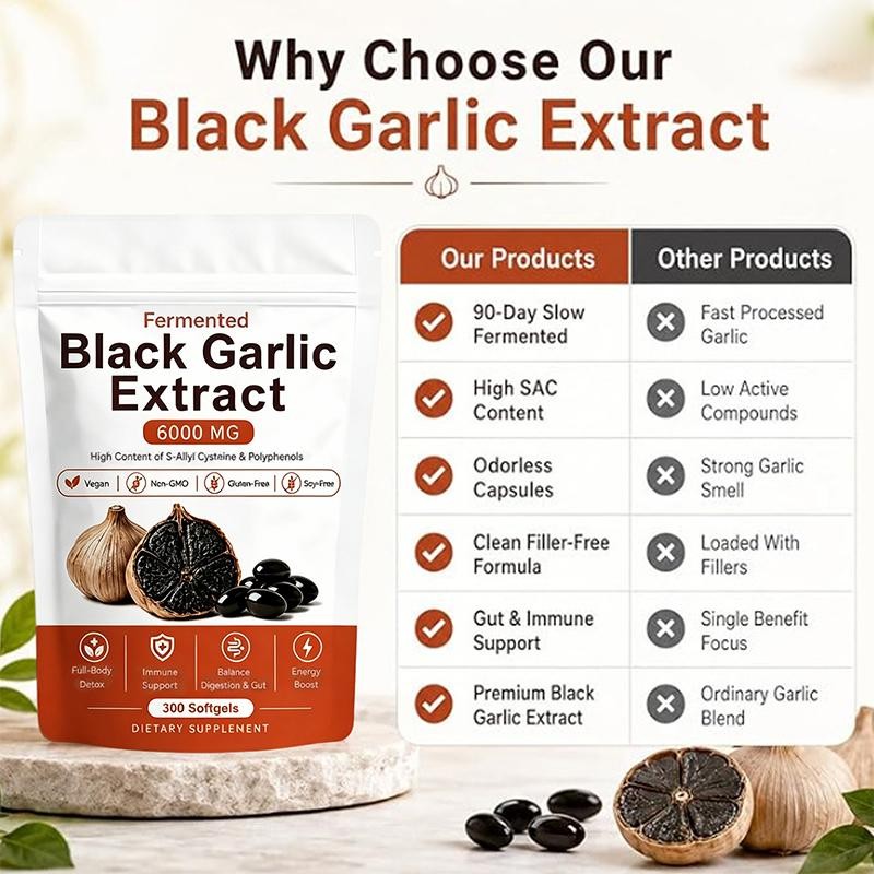 Fermented Black Garlic Extract, Natural Odorless Aged Garlic Supplements, Suppor